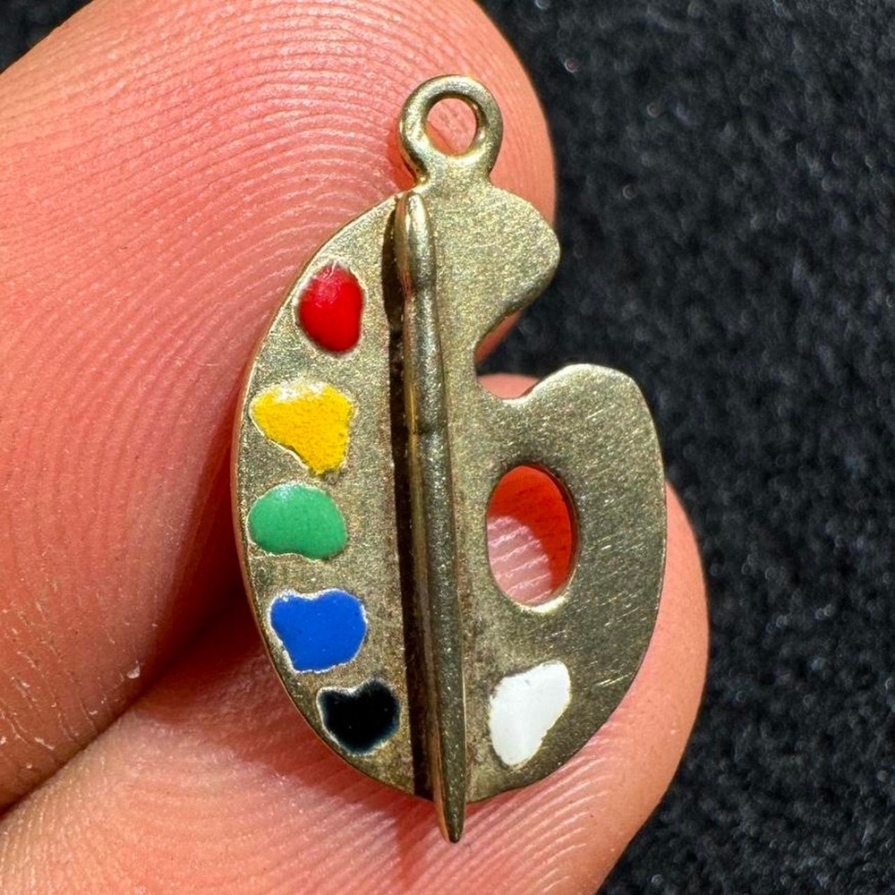 Vintage 14K Yellow Gold Artist Paint Palette Enamel Charm Pendant